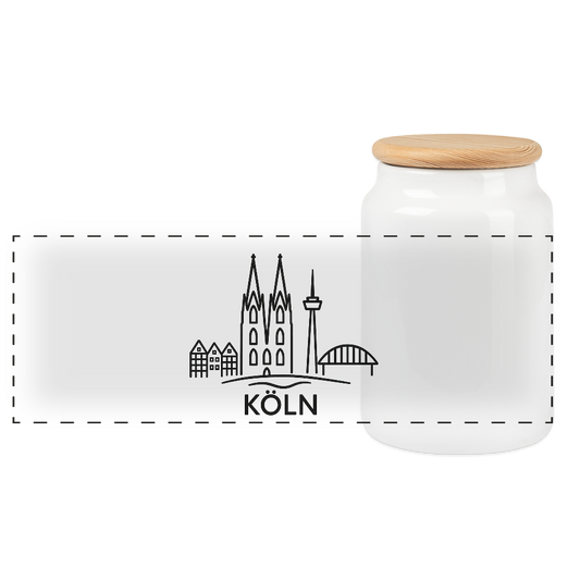 Cookie Jar with Wooden Lid - white