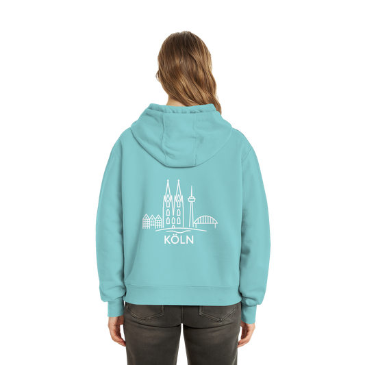 Köln Skyline (großer Druck auf dem Rücken) - Fluffy Boxcut Hoodie