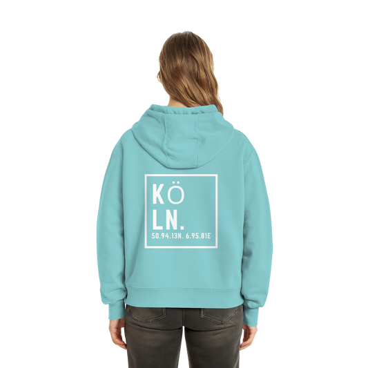 Köln Koordinaten (großer Druck auf dem Rücken) - Fluffy Boxcut Hoodie