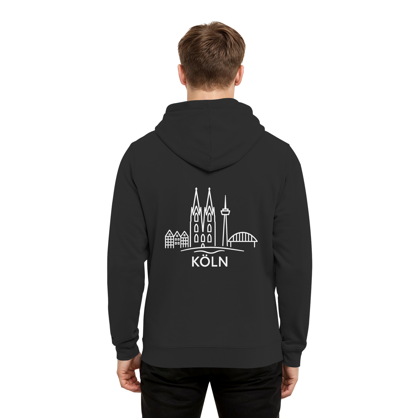 Köln Skyline (großer Druck auf dem Rücken) - Organic Hoodie B&C