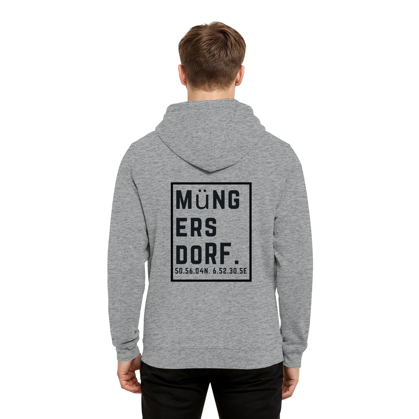 Müngersdorf Koordinaten (großer Druck auf dem Rücken) - Organic Hoodie B&C