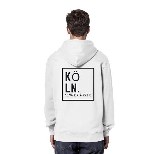 Köln Koordinaten (großer Druck auf dem Rücken) - Organic Hoodie