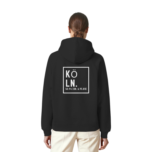 Köln Koordinaten (großer Druck auf dem Rücken) - Organic Raglan Hoodie
