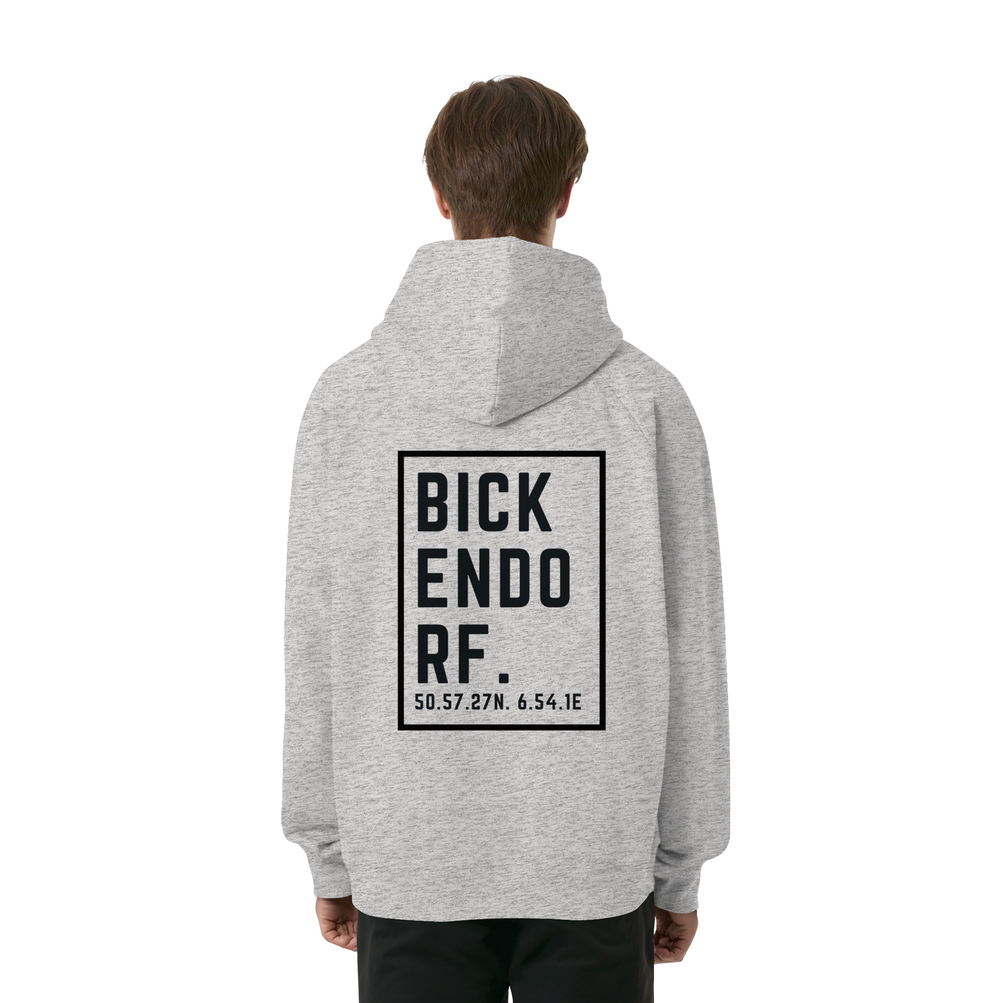 Bickendorf Koordinaten (großer Druck auf dem Rücken) - Organic Raglan Hoodie
