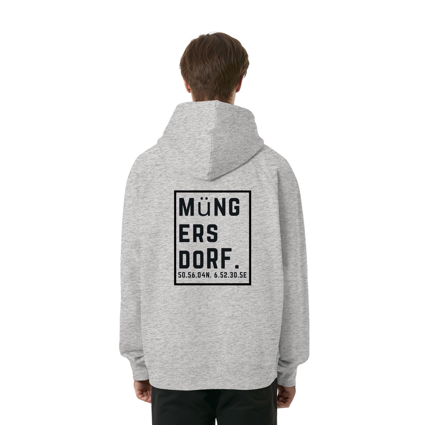 Müngersdorf Koordinaten (großer Druck auf dem Rücken) - Organic Raglan Hoodie