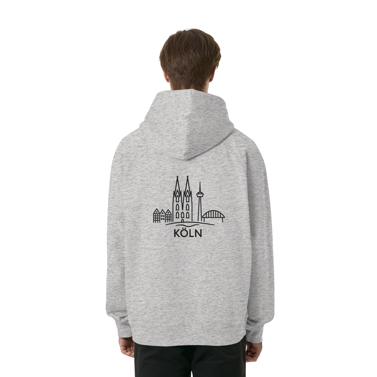 Köln Skyline (großer Druck auf dem Rücken) - Organic Raglan Hoodie