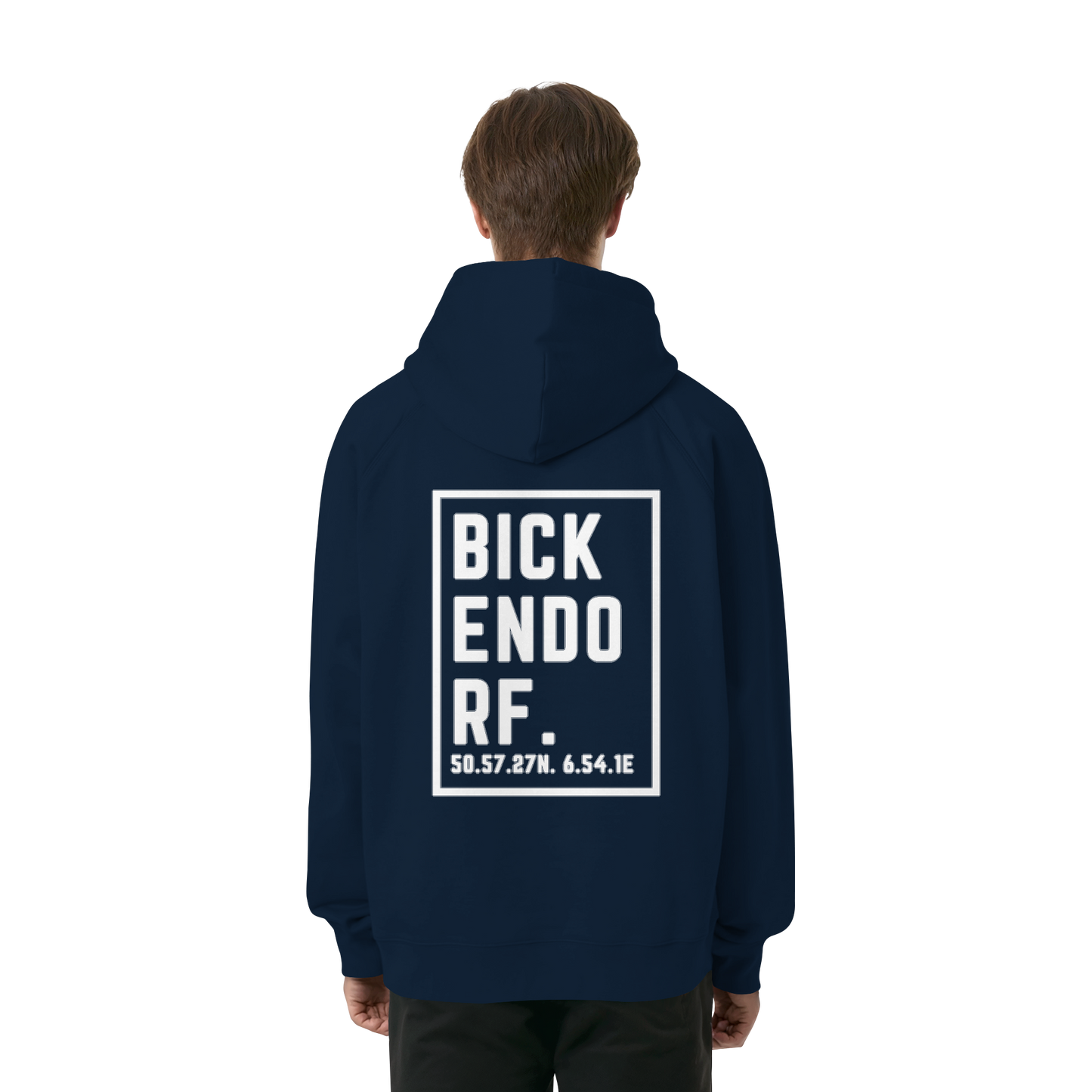 Bickendorf Koordinaten (großer Druck auf dem Rücken) - Organic Raglan Hoodie
