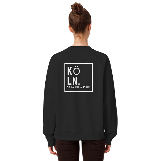 Köln Koordinaten (großer Druck auf dem Rücken) - Organic Raglan Sweatshirt