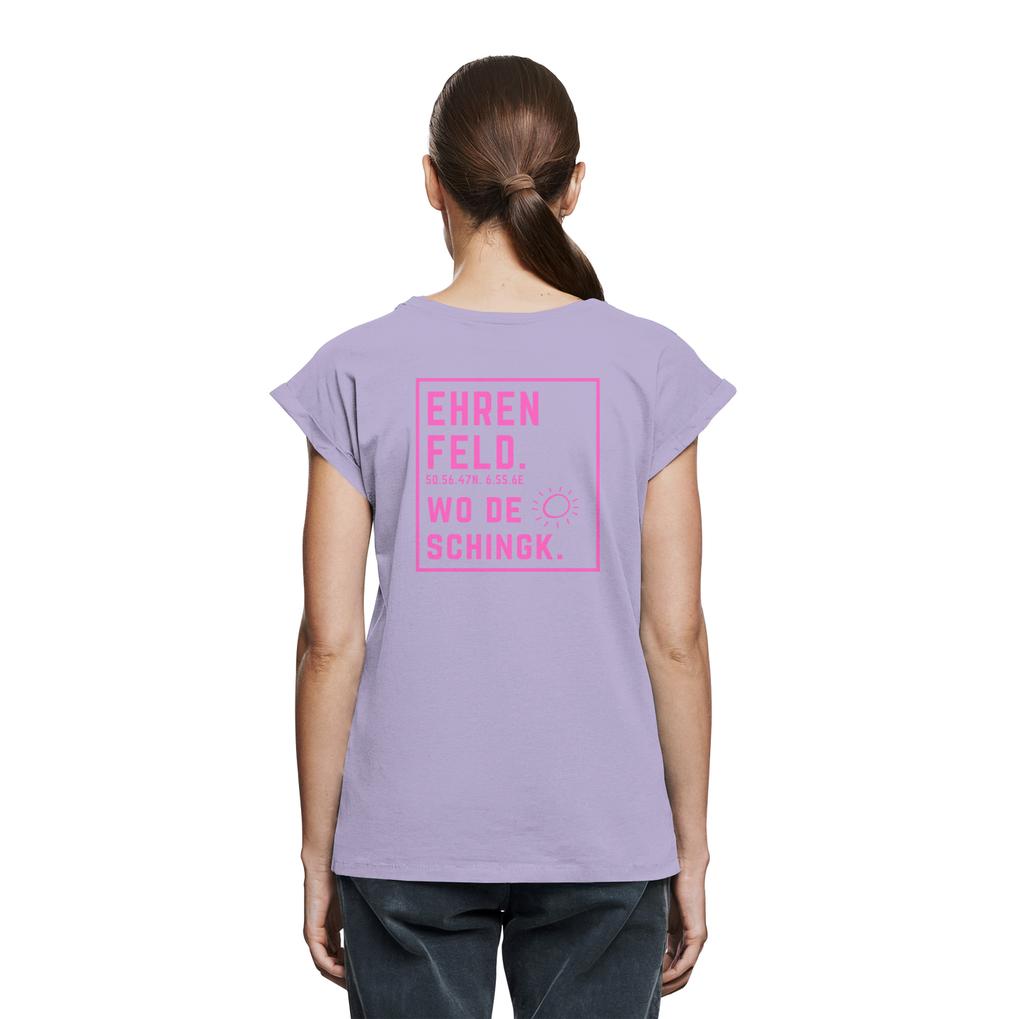 Wo de Sonn schingk - Ehrenfeld Druck Rücken - Womens Extended Shoulder T-Shirt