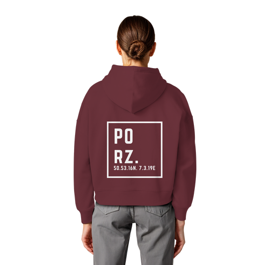 Porz Koordinaten (großer Druck Rücken) - Womens Organic Boxcut Hoodie