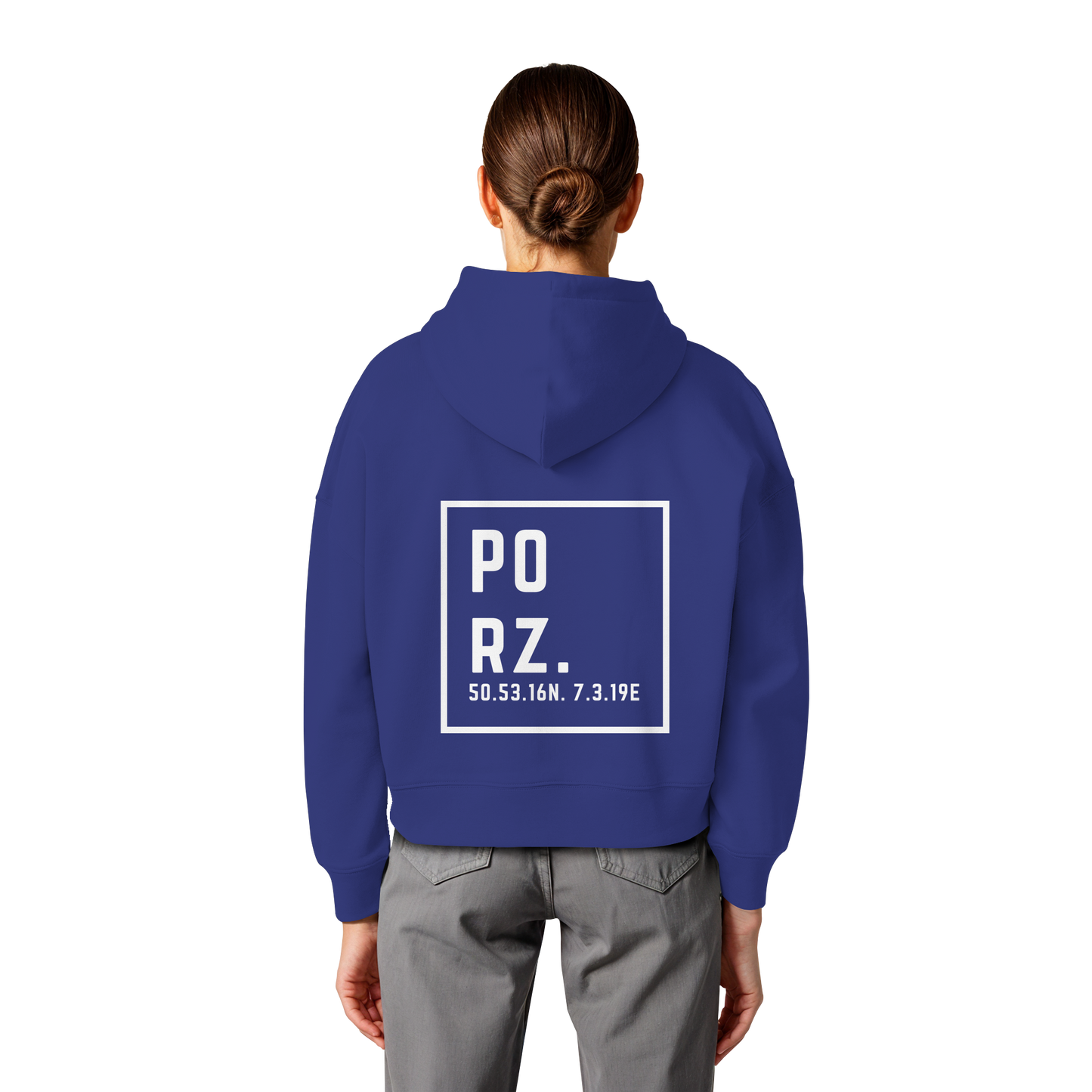 Porz Koordinaten (großer Druck Rücken) - Womens Organic Boxcut Hoodie