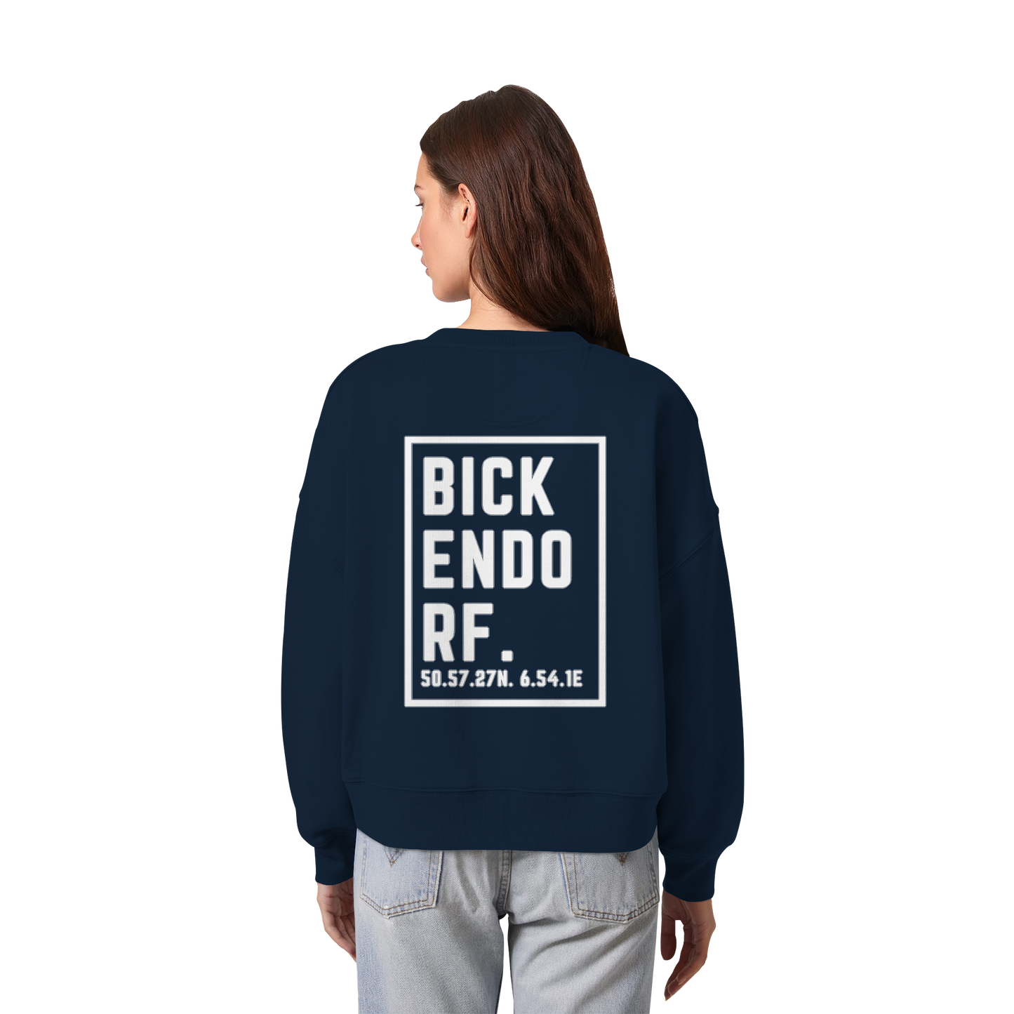 Bickendorf Koordinaten (großer Druck auf dem Rücken) - Womens Organic Boxcut Sweatshirt