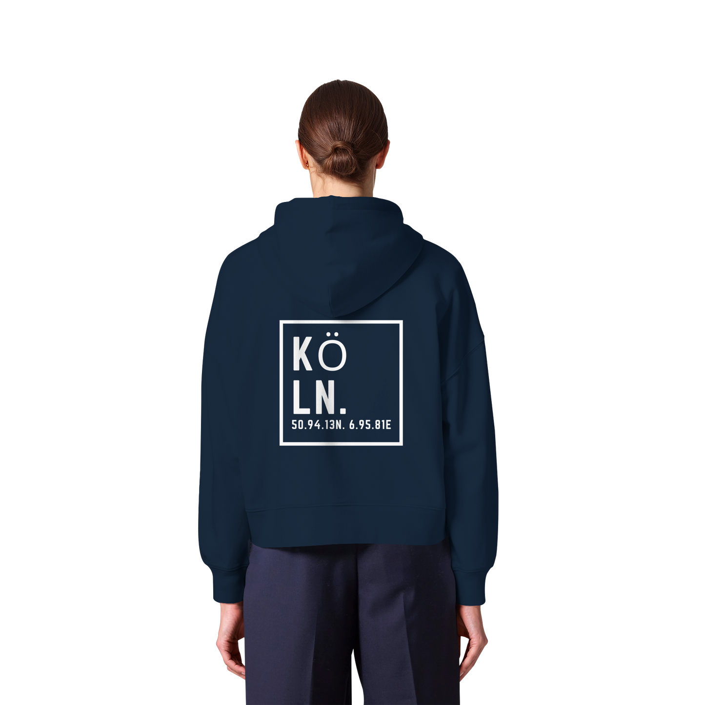 Köln Koordinaten (großer Druck auf dem Rücken) - Womens Organic Boxcut Zipper