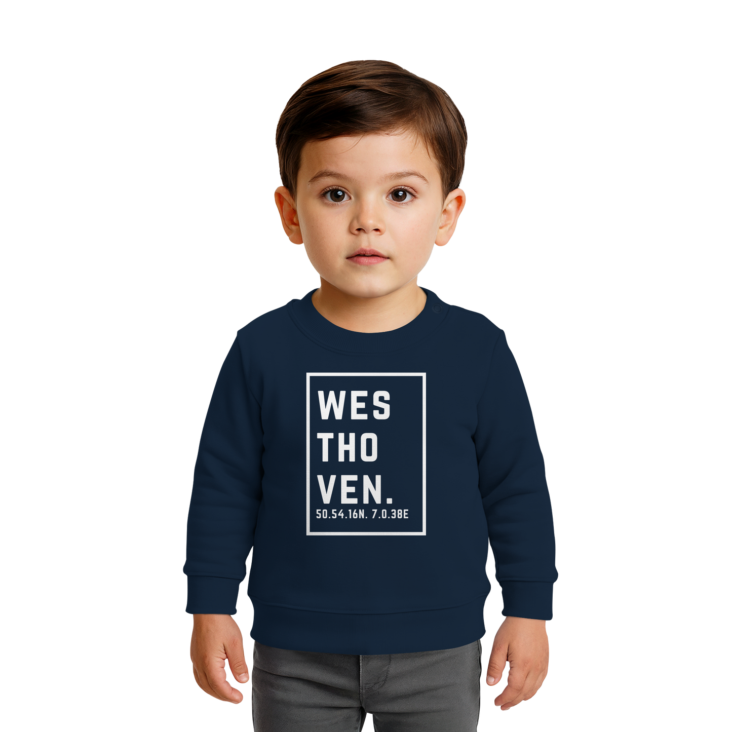 Westhoven Koordinaten (großer Druck auf der Brust) - Baby Organic Sweatshirt