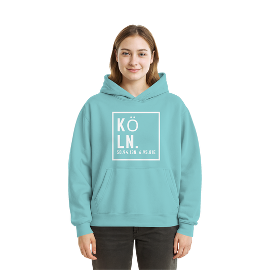 Köln Koordinaten (großer Druck auf der Brust) - Fluffy Boxcut Hoodie