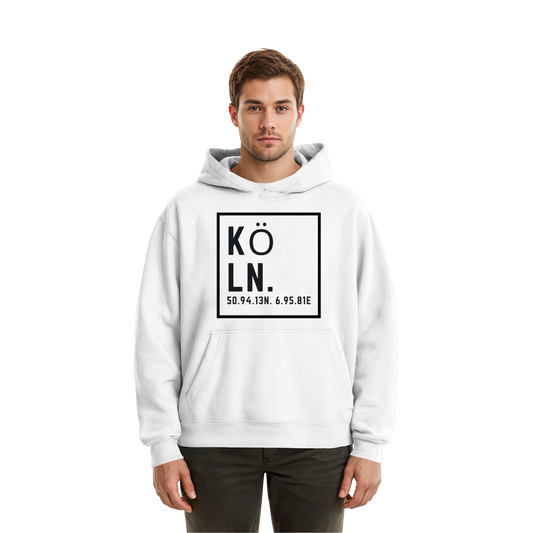 Köln Koordinaten (großer Druck auf der Brust) - Fluffy Boxcut Hoodie