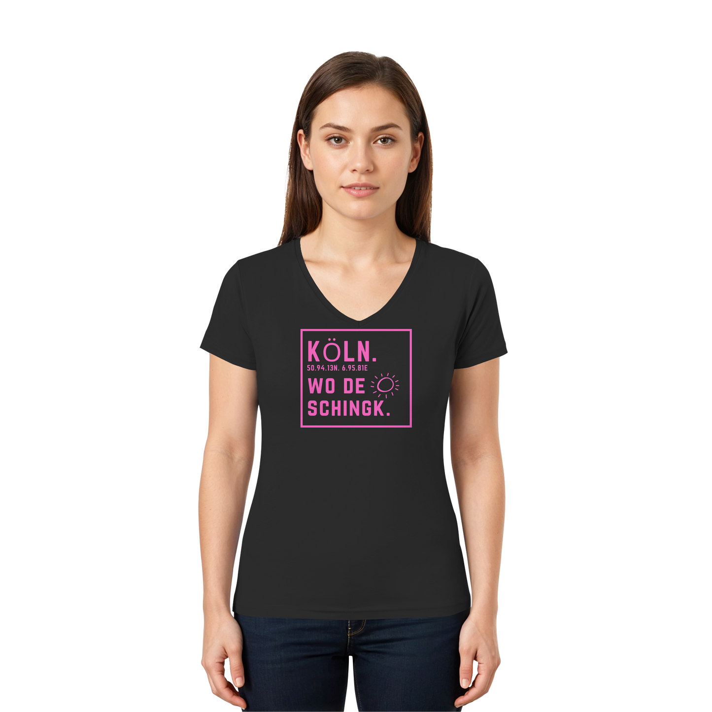 Wo de Sonn schingk - Köln Druck - Ladies V-Neck Shirt