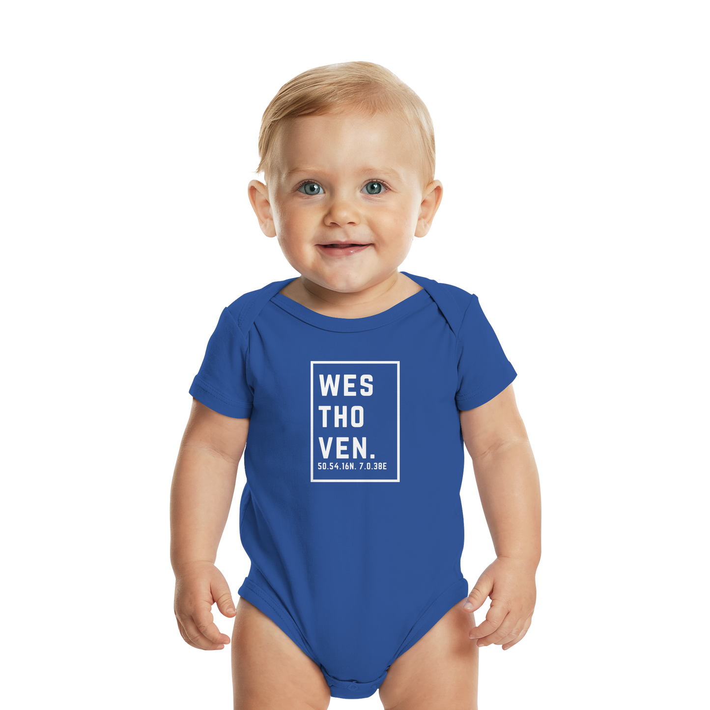 Westhoven Koordinaten (großer Druck auf der Brust) - Organic Baby Bodysuit