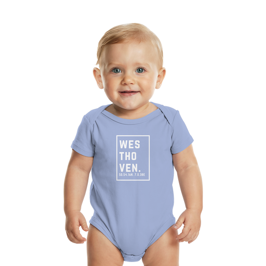 Westhoven Koordinaten (großer Druck auf der Brust) - Organic Baby Bodysuit
