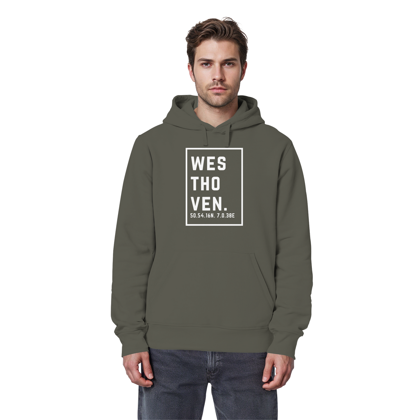 Westhoven Koordinaten (großer Druck auf der Brust) - Organic Basic Hoodie