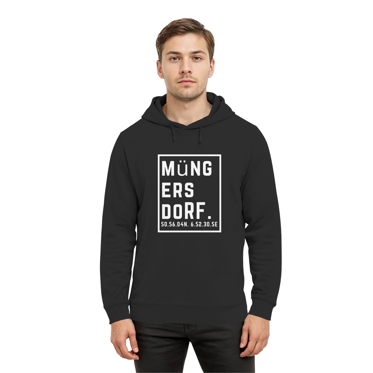 Müngersdorf Koordinaten (großer Druck auf der Brust) - Organic Hoodie B&C