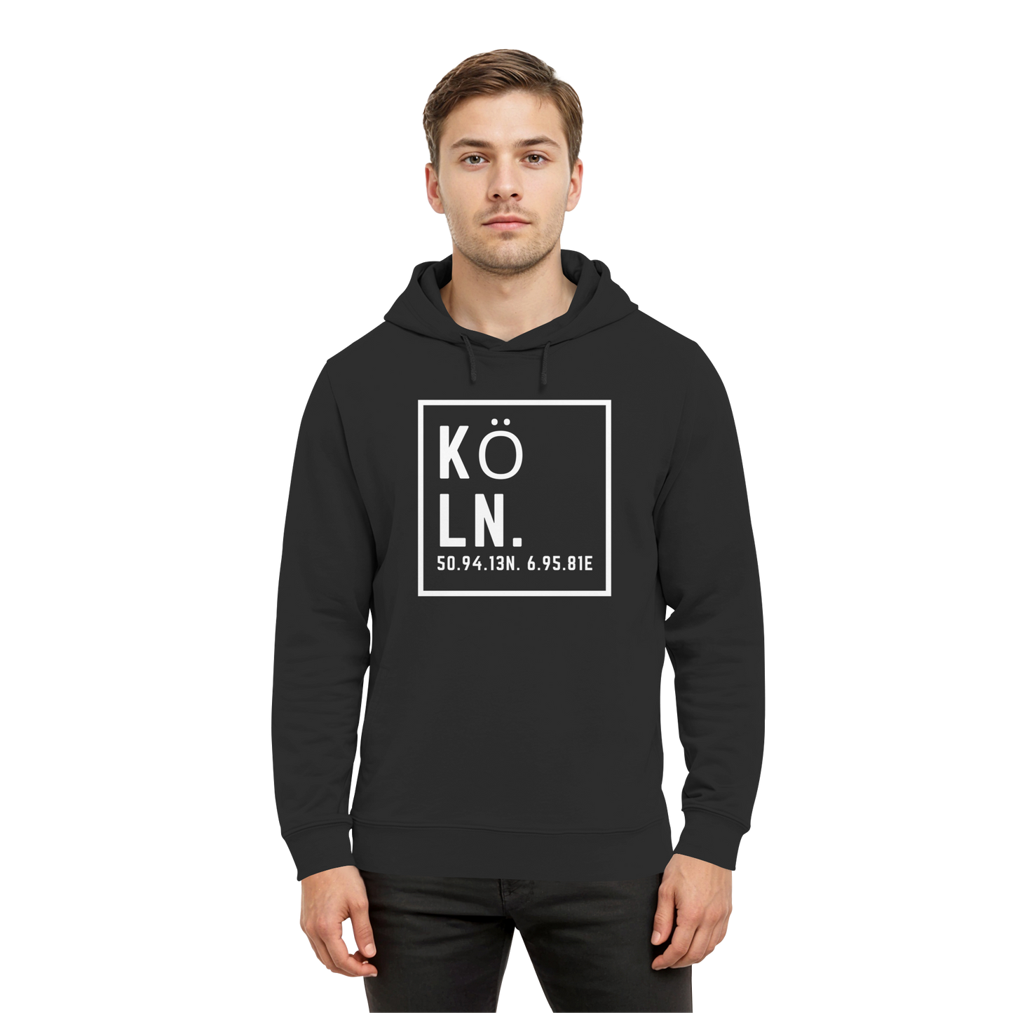 Köln Koordinaten (großer Druck auf der Brust) - Organic Hoodie B&C