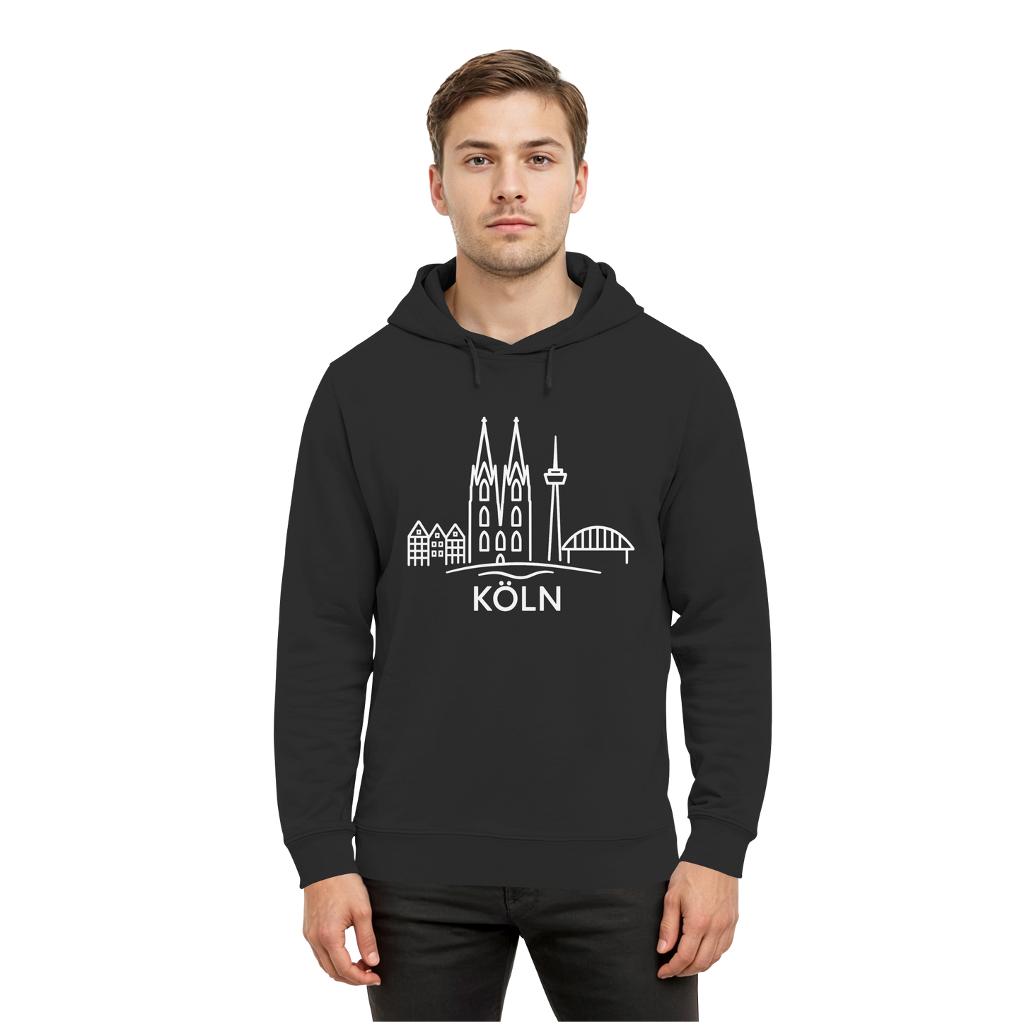 Köln Skyline (großer Druck auf der Brust) - Organic Hoodie B&C