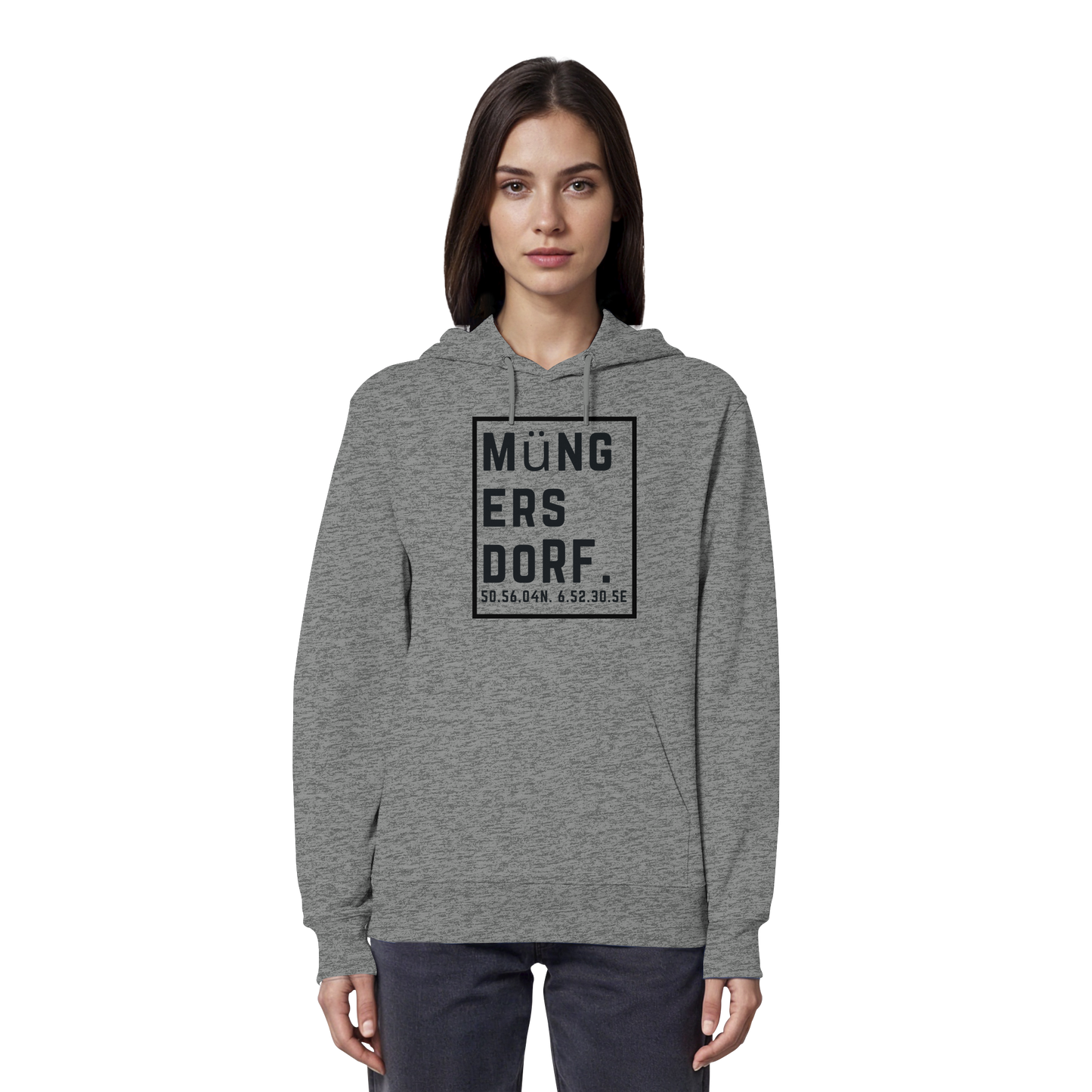 Müngersdorf Koordinaten (großer Druck auf der Brust) - Organic Hoodie