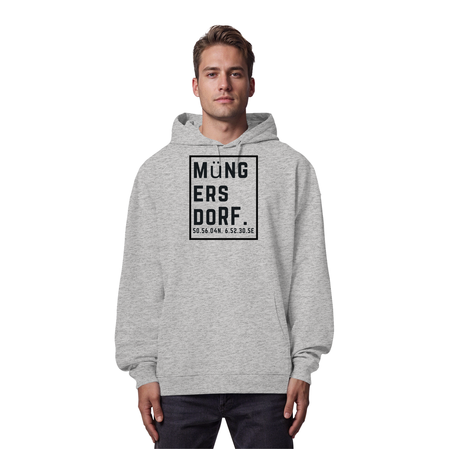 Müngersdorf Koordinaten (großer Druck auf der Brust) - Organic Oversize Hoodie