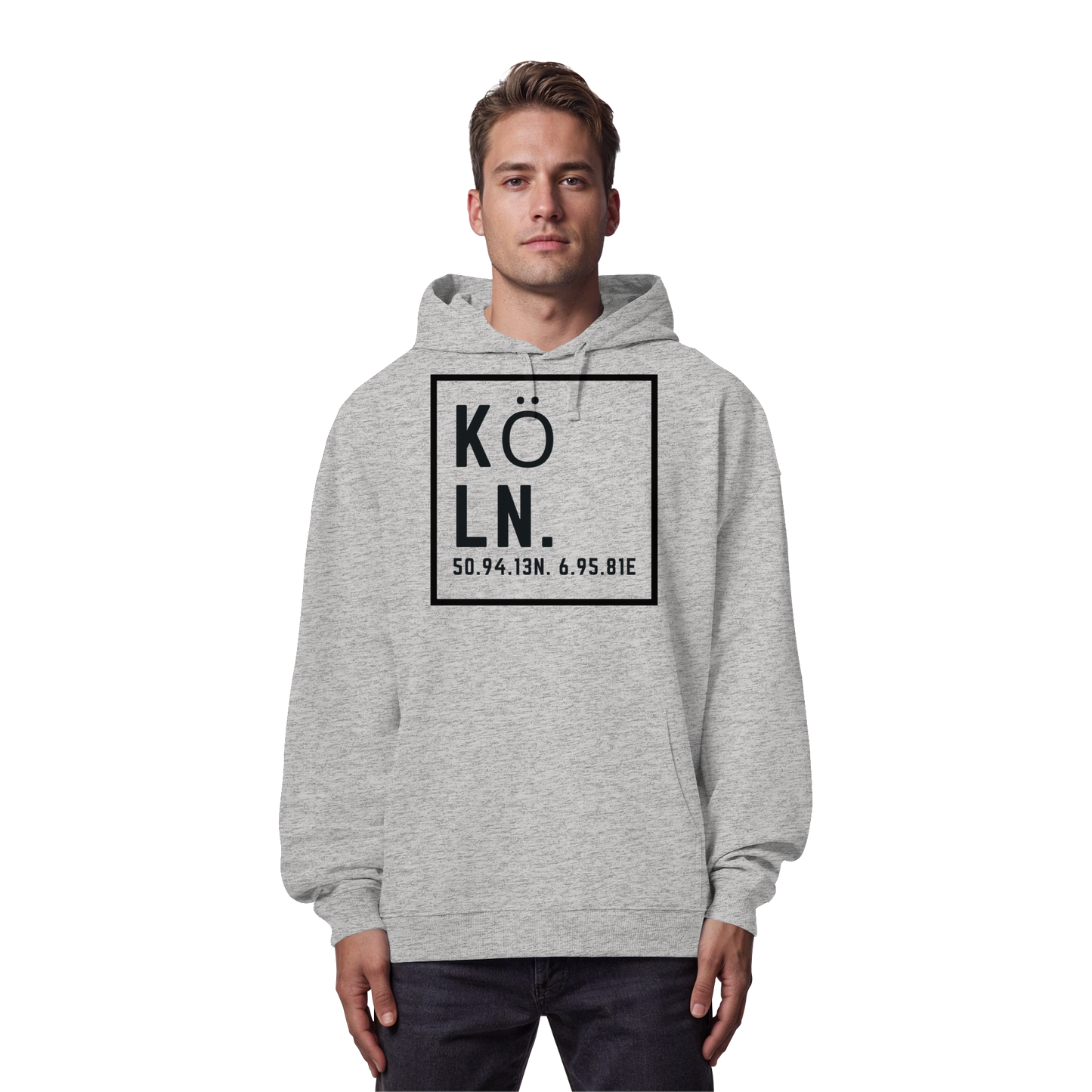 Köln Koordinaten (großer Druck auf der Brust) - Organic Oversize Hoodie