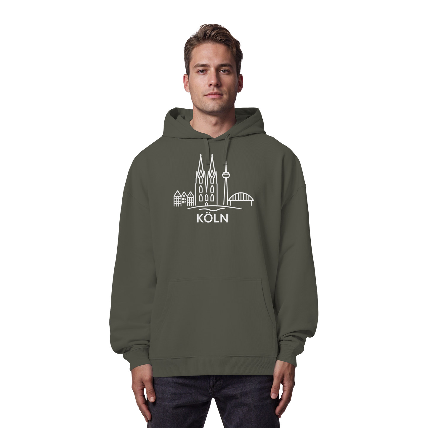 Köln Skyline (großer Druck auf der Brust) - Organic Oversize Hoodie