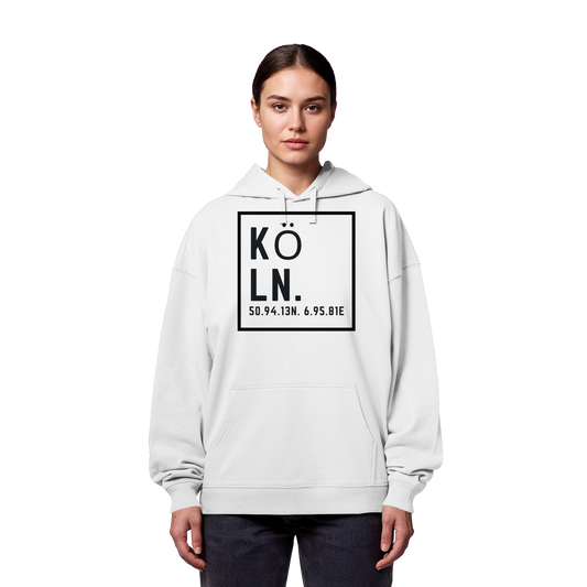 Köln Koordinaten (großer Druck auf der Brust) - Organic Oversize Hoodie