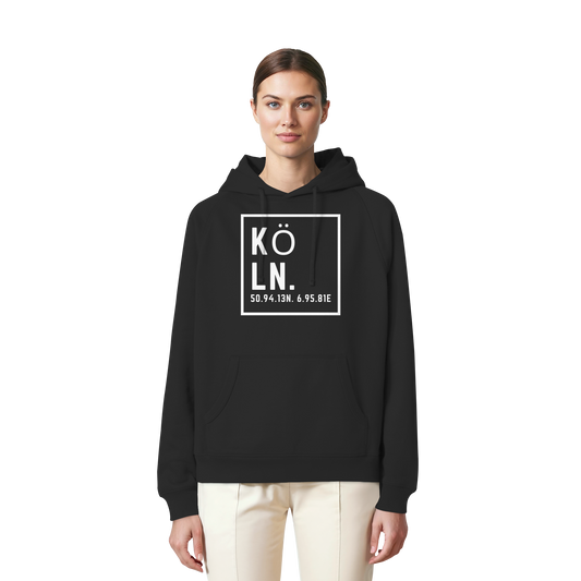 Köln Koordinaten (großer Druck auf der Brust) - Organic Raglan Hoodie