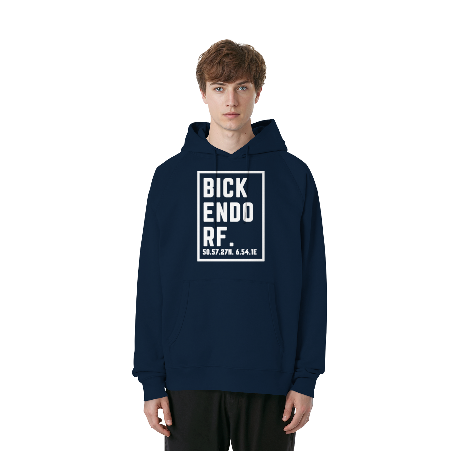 Bickendorf Koordinaten (großer Druck auf der Brust) - Organic Raglan Hoodie