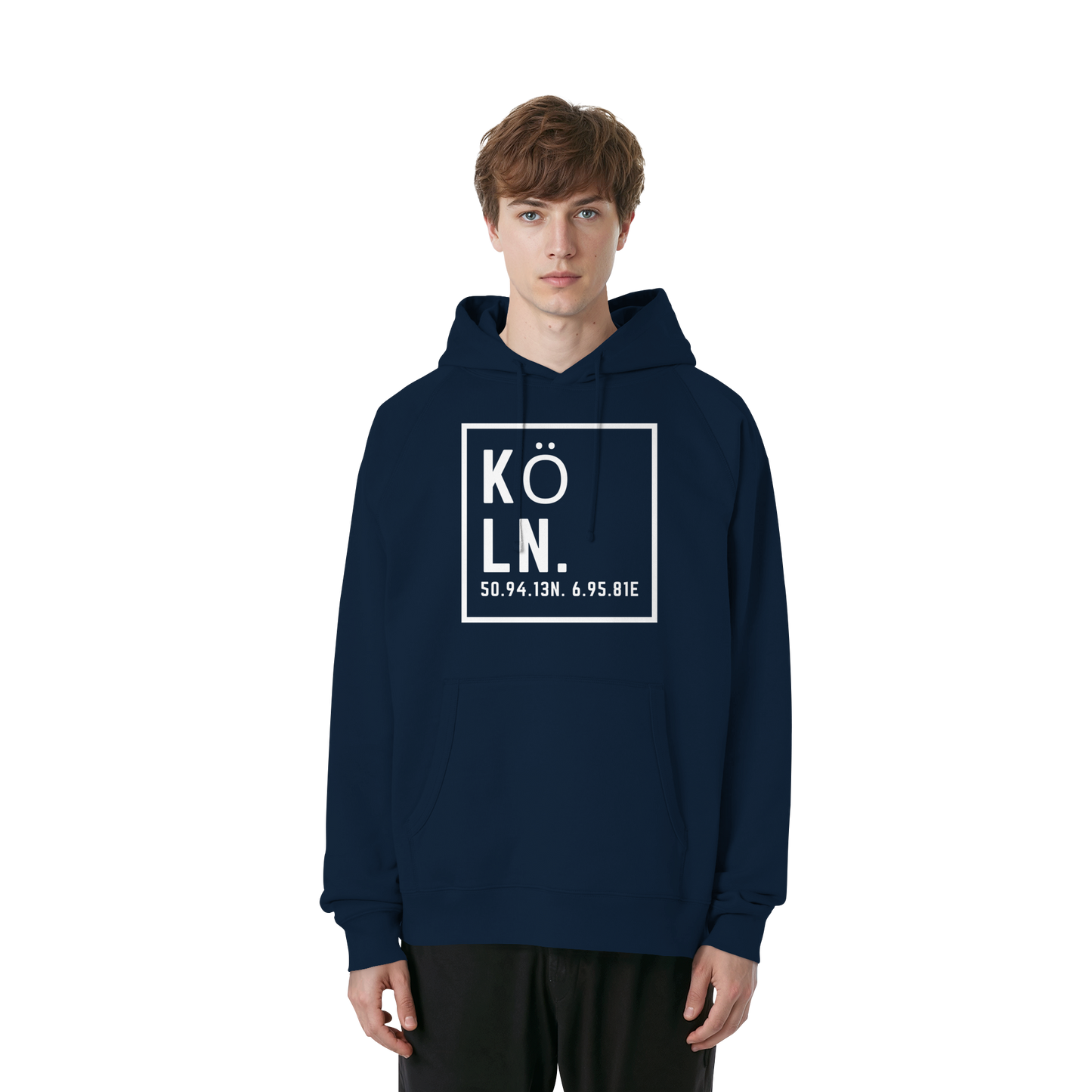 Köln Koordinaten (großer Druck auf der Brust) - Organic Raglan Hoodie