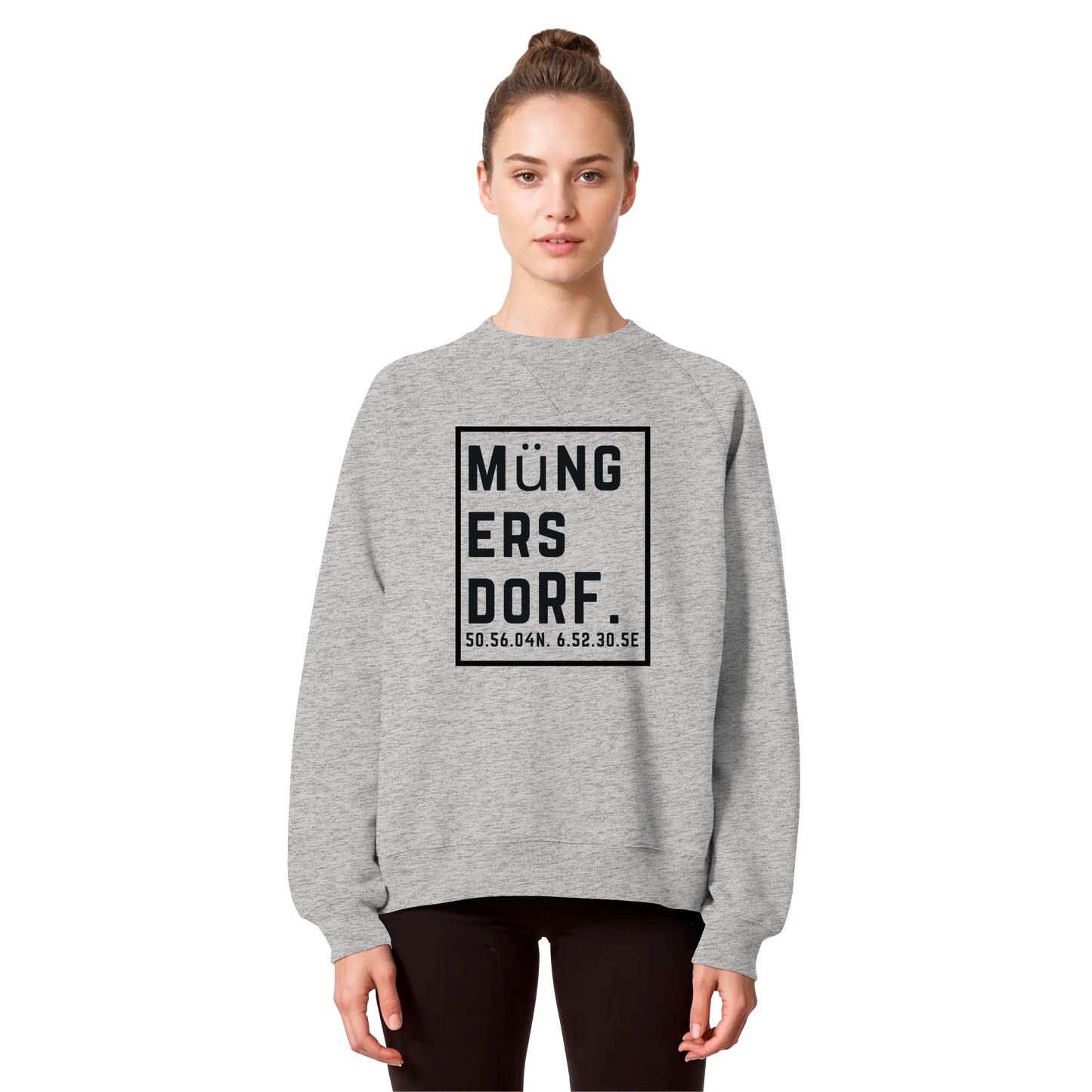 Müngersdorf Koordinaten (großer Druck auf der Brust) - Organic Raglan Sweatshirt