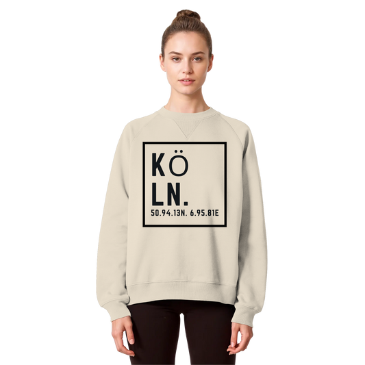 Köln Koordinaten (großer Druck auf der Brust) - Organic Raglan Sweatshirt