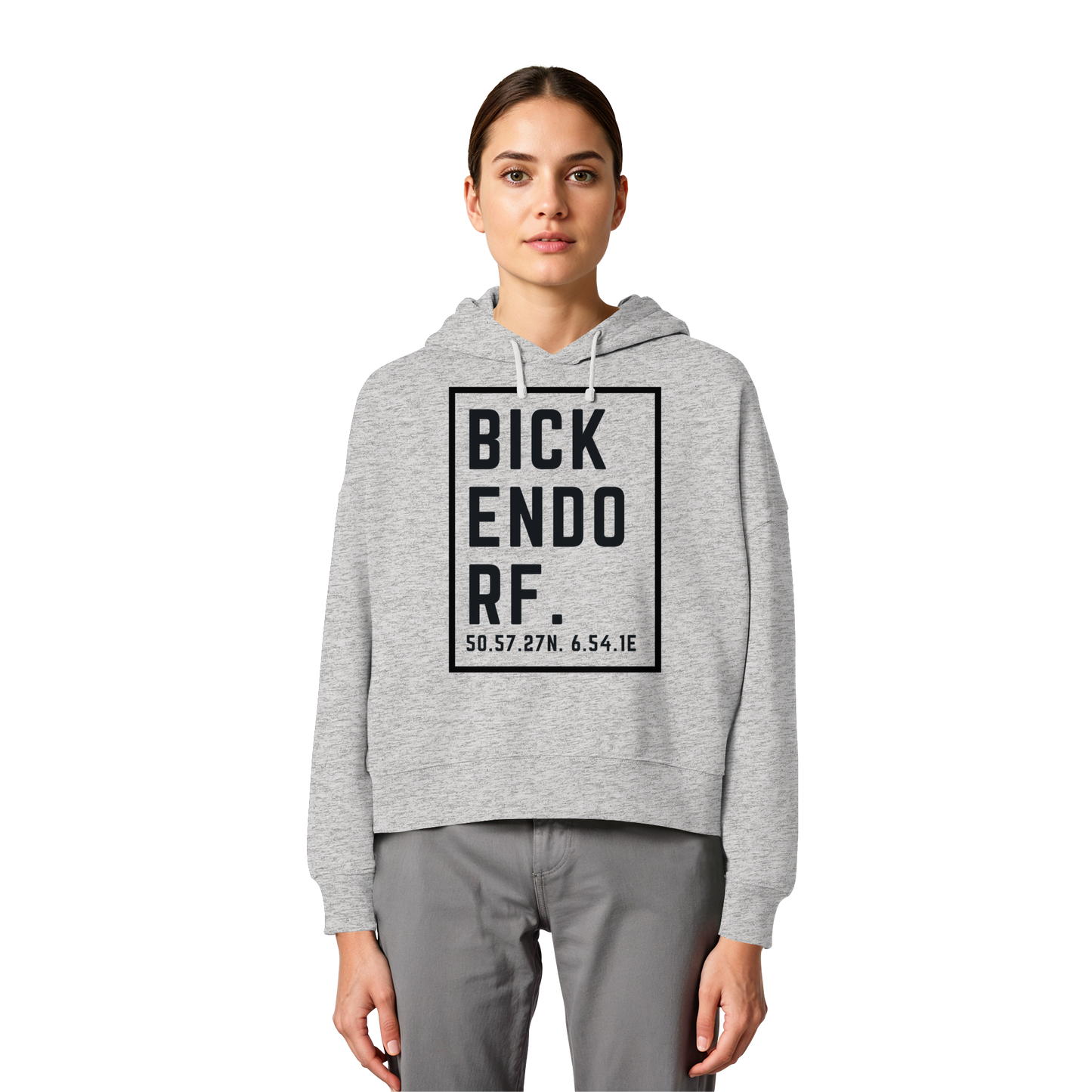 Bickendorf Koordinaten (großer Druck auf der Brust) - Womens Organic Boxcut Hoodie