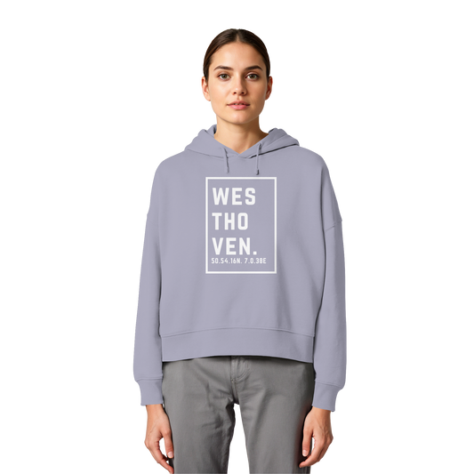 Westhoven Koordinaten (großer Druck auf der Brust) - Womens Organic Boxcut Hoodie
