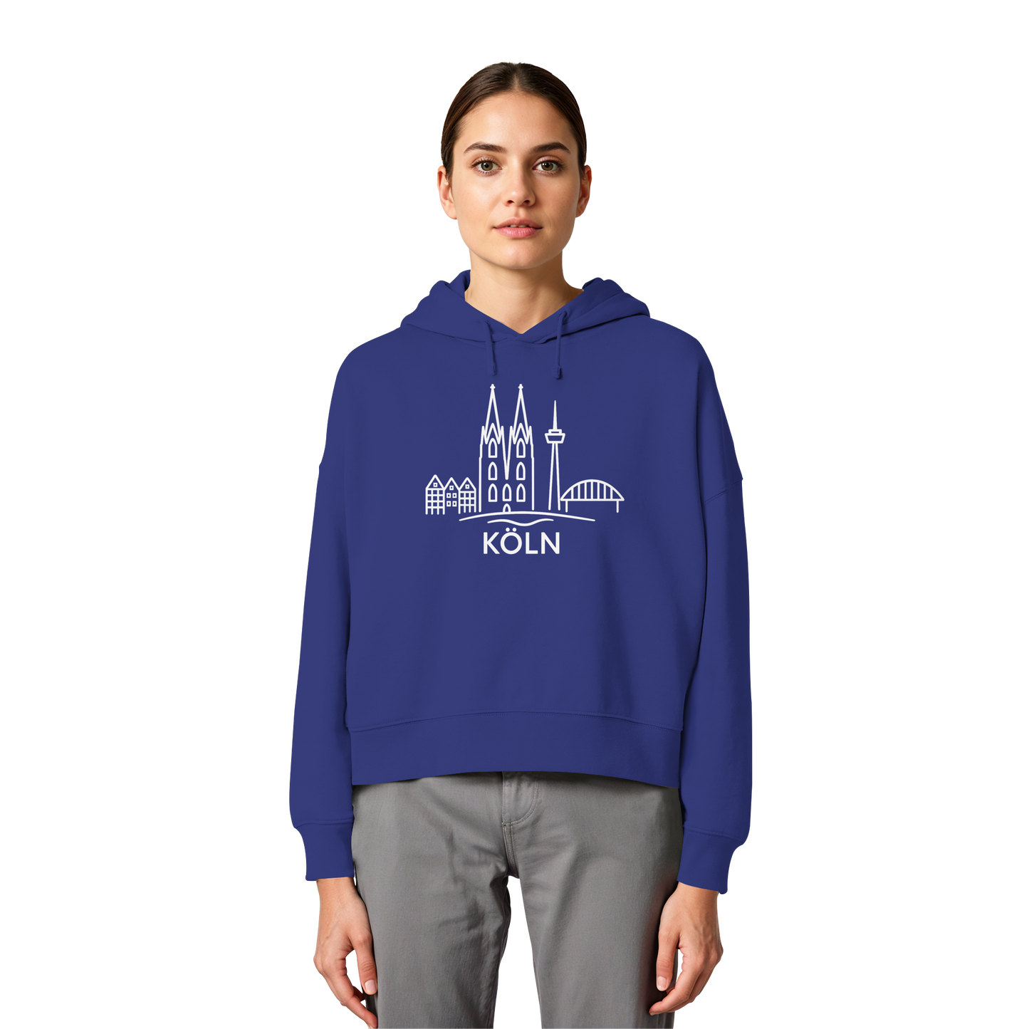 Köln Skyline (großer Druck auf der Brust) - Womens Organic Boxcut Hoodie