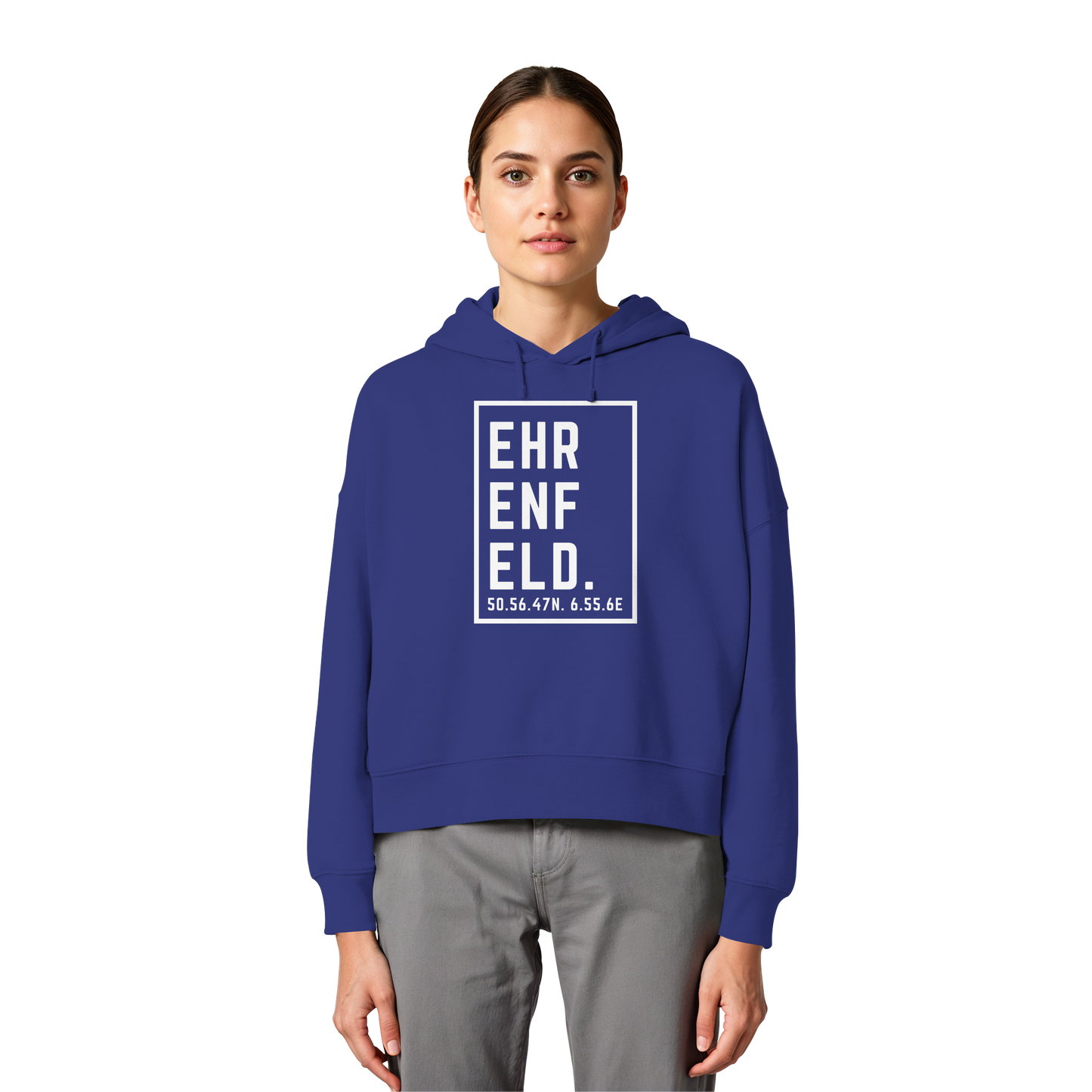 Ehrenfeld Koordinaten (großer Druck auf der Brust) - Womens Organic Boxcut Hoodie