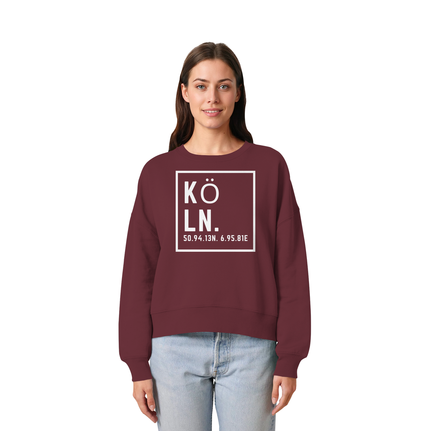 Köln Koordinaten (großer Druck auf der Brust) - Womens Organic Boxcut Sweatshirt