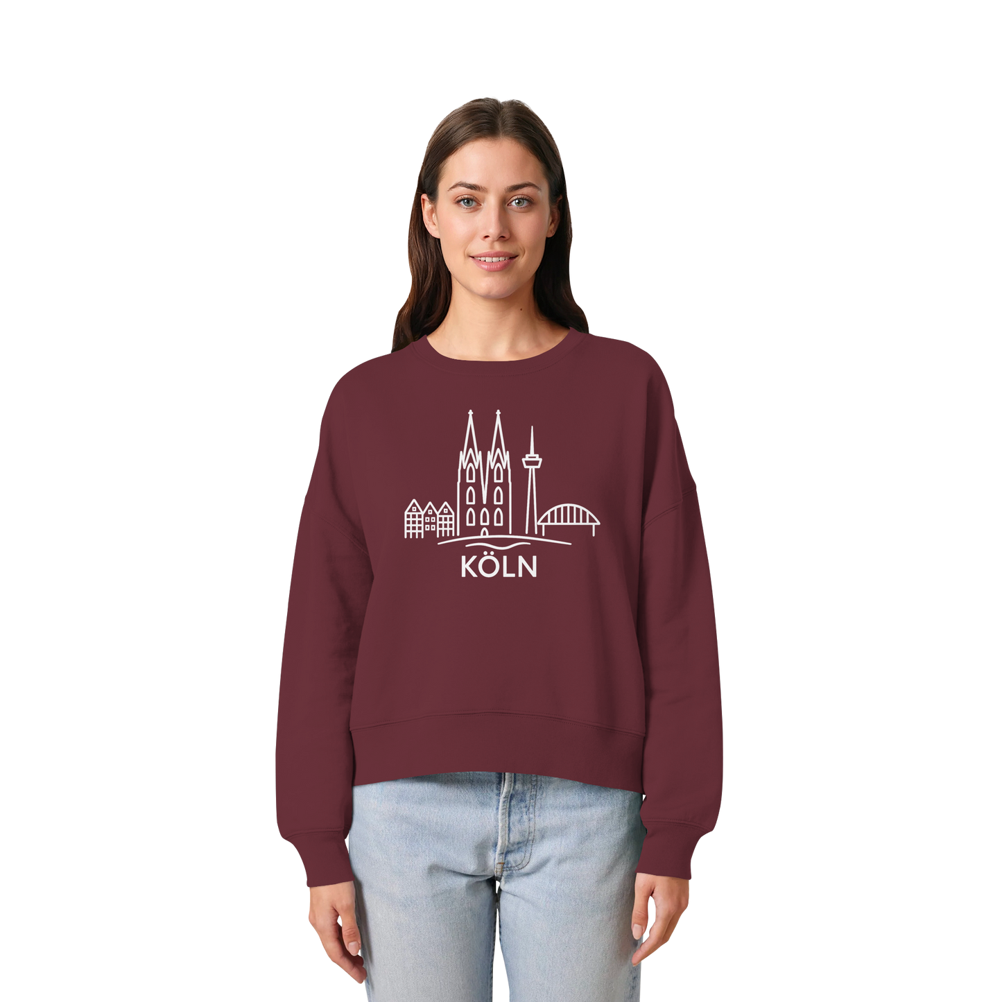 Köln Skyline (großer Druck auf der Brust) - Womens Organic Boxcut Sweatshirt