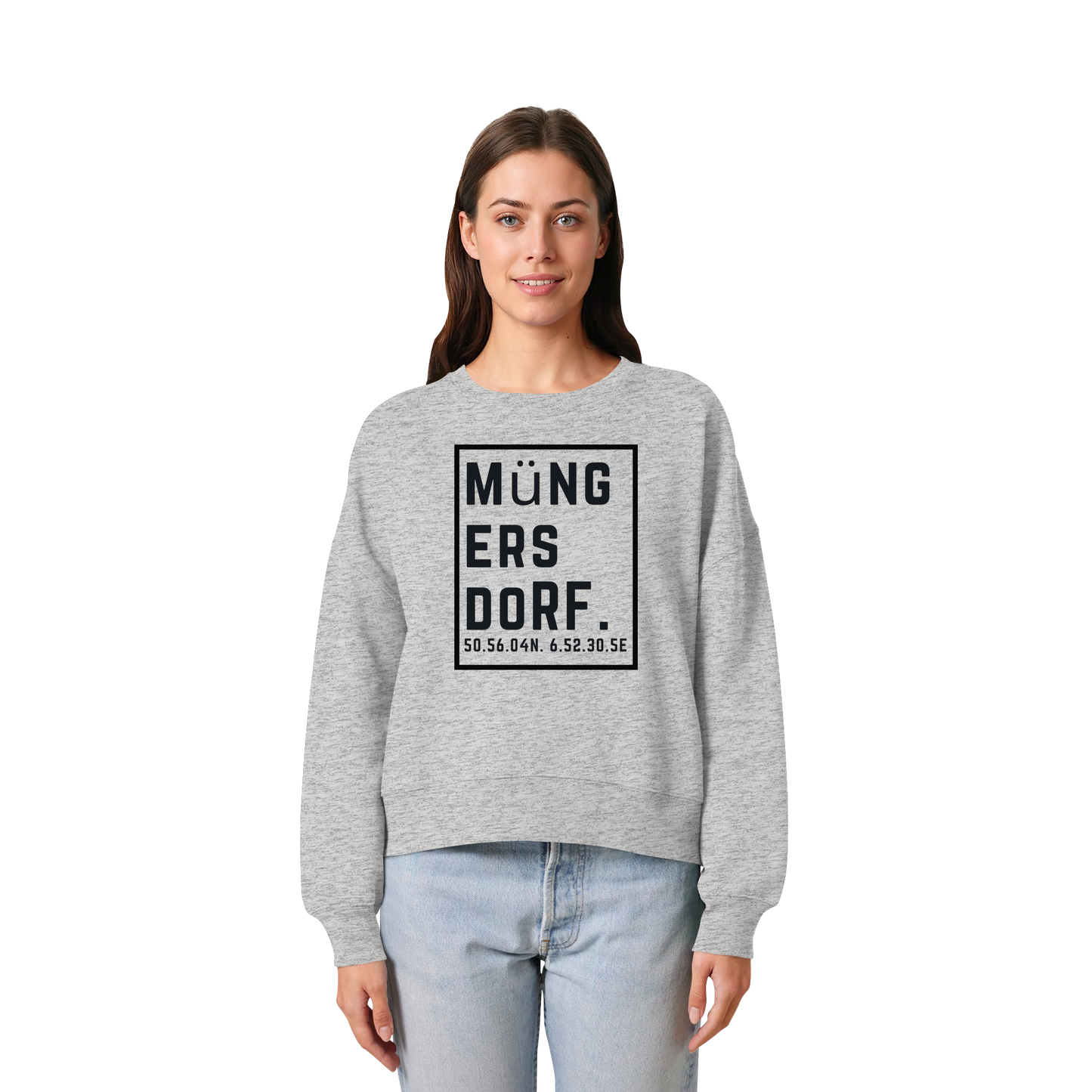 Müngersdorf Koordinaten (großer Druck auf der Brust) - Womens Organic Boxcut Sweatshirt
