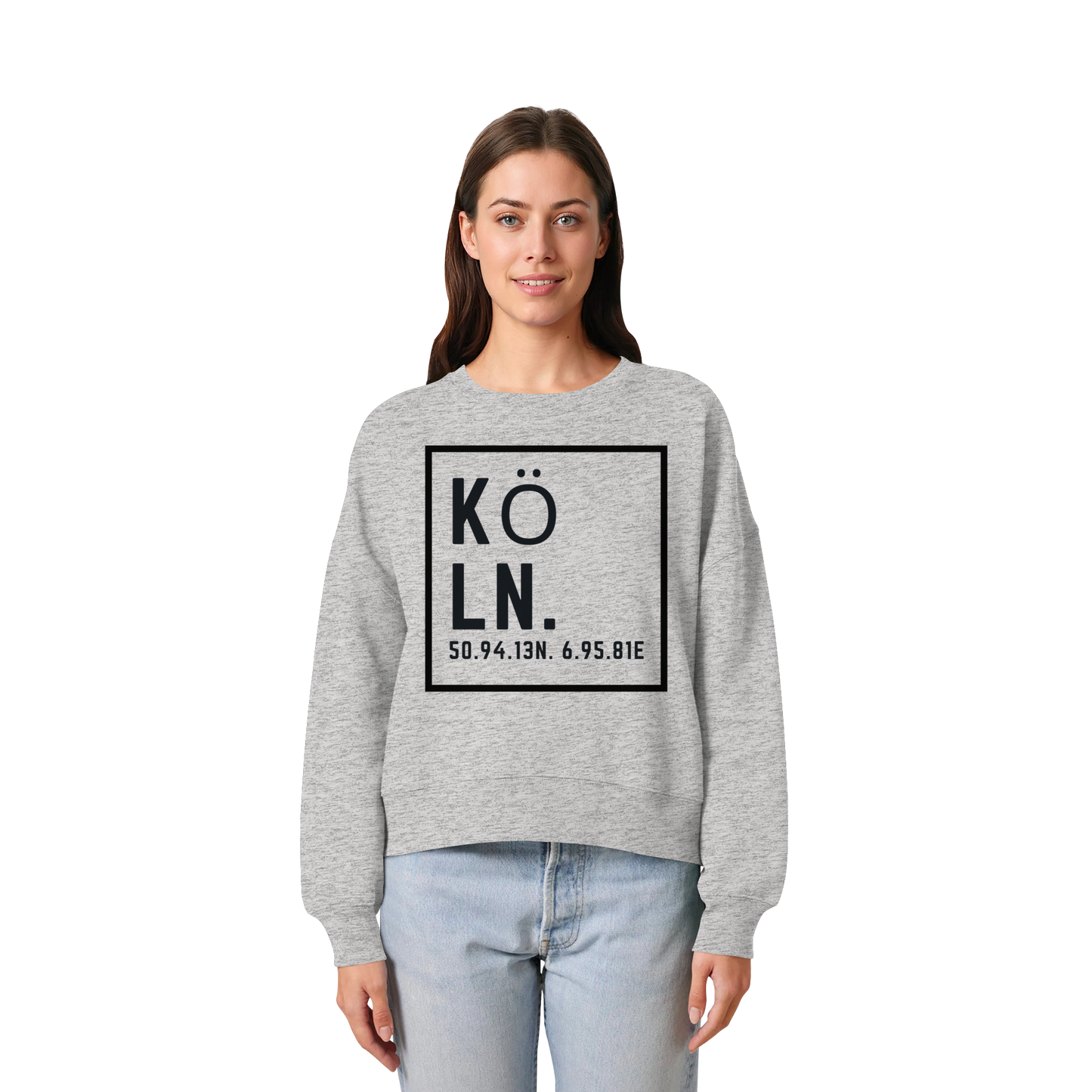 Köln Koordinaten (großer Druck auf der Brust) - Womens Organic Boxcut Sweatshirt