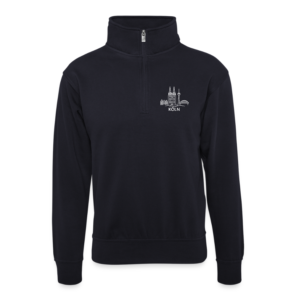 Köln Skyline Druck (klein auf der Brust) - Unisex sweater with zip collar - dark navy
