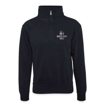 Köln Skyline Druck (klein auf der Brust) - Unisex sweater with zip collar - dark navy