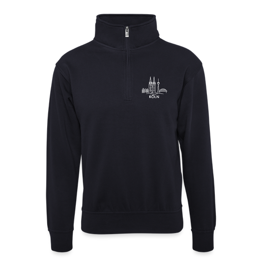 Köln Skyline Druck (klein auf der Brust) - Unisex sweater with zip collar - dark navy