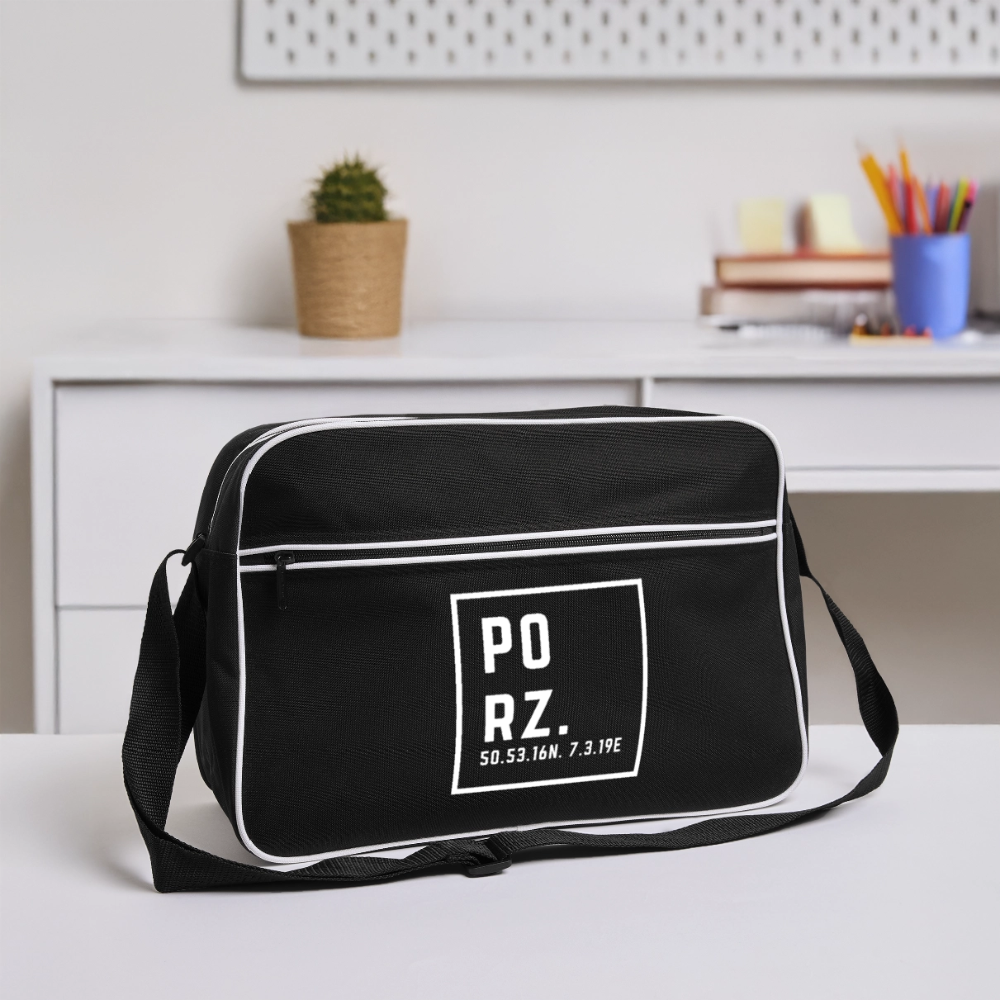 Porz Koordinaten (Druck) - Retro Tasche - Schwarz/Weiß