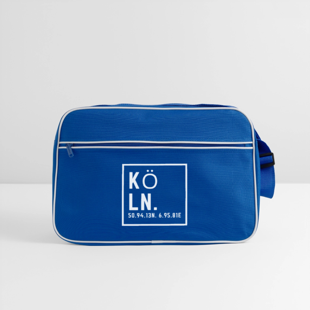 Köln Koordinaten (Druck) - Retro Tasche - Blau/Weiß